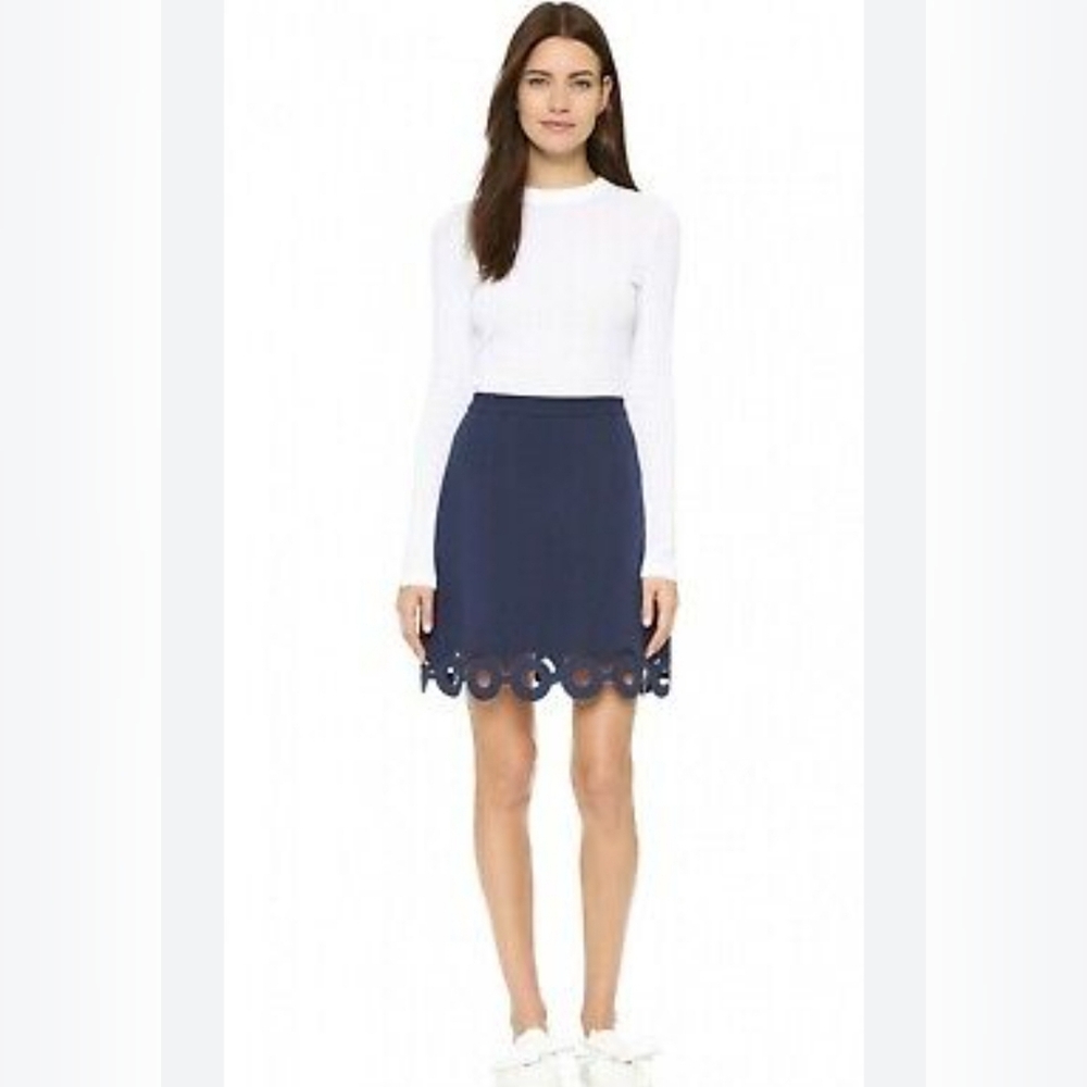 CARVEN 36 XS S blue Navy mini Skirt laser cut